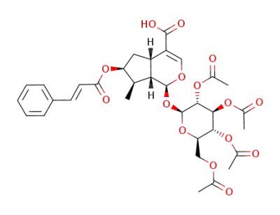 (1S,4aS,6S,7R,7aS)-7-Methyl-6-[(E)-(3-phenyl-acryloyl)oxy]-1-((2S,3R,4S,5R,6R)-3,4,5-triacetoxy-6-acetoxymethyl-tetrahydro-pyran-2-yloxy)-1,4a,5,6,7,7a-hexahydro-cyclopenta[c]pyran-4-carboxylic acid